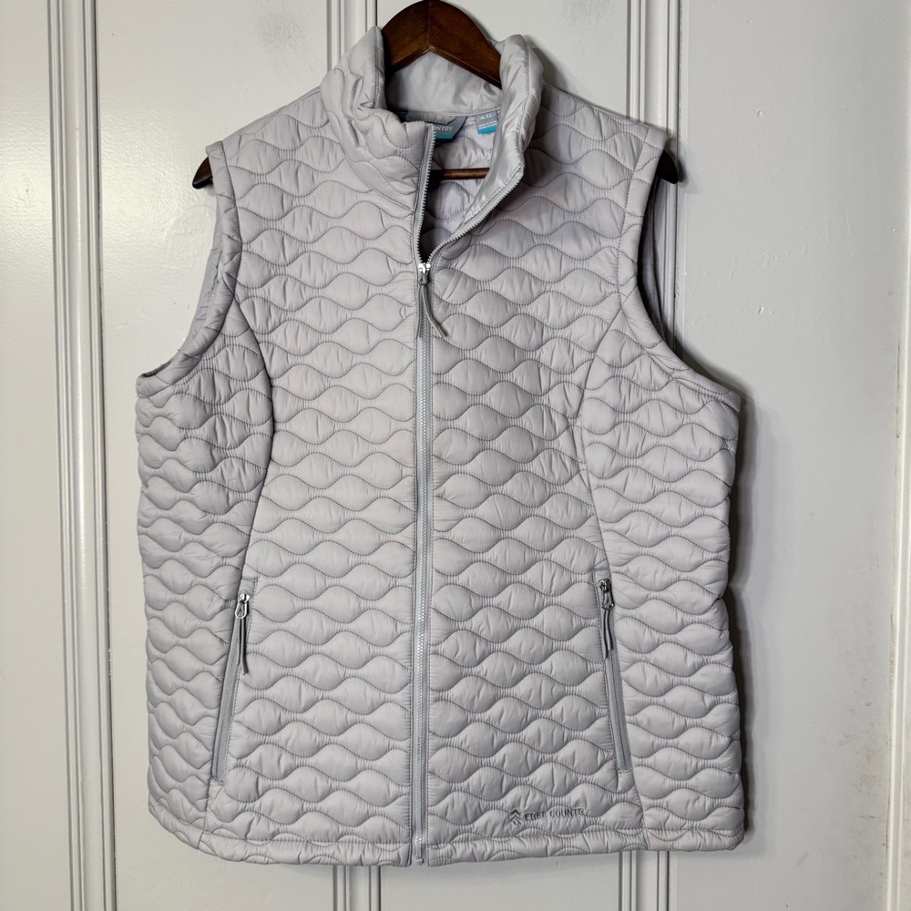 FREE COUNTRY Light Gray Quilted‎ Puffer Vest - Size XL Front Zip Zipper Pockets